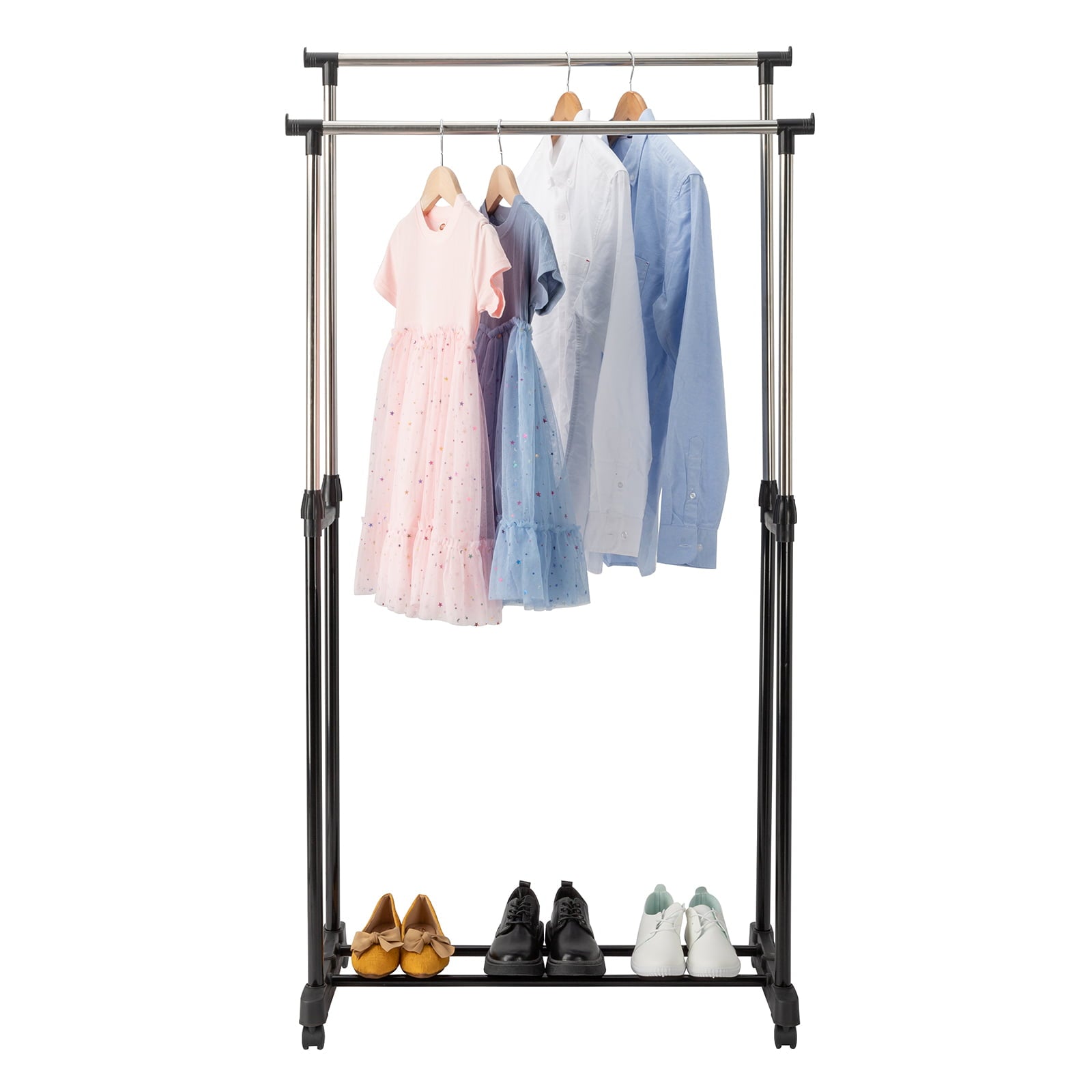 Ktaxon Rolling Portable Clothes Rack Double Bar Rail Hanging Garment Hanger Adjustable