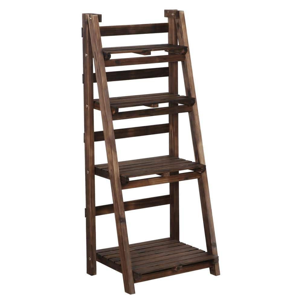 Yaheetech 42.5 in. H Foldable Wooden Flower Stand Shelf Ladder Stand， Indoor/Outdoor (4-Tier) DYamks0001