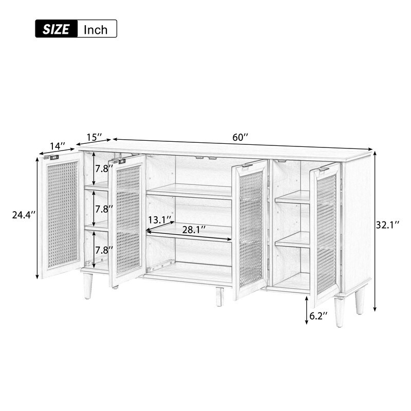 Classic Large Storage Space Sideboard with Artificial Rattan Door