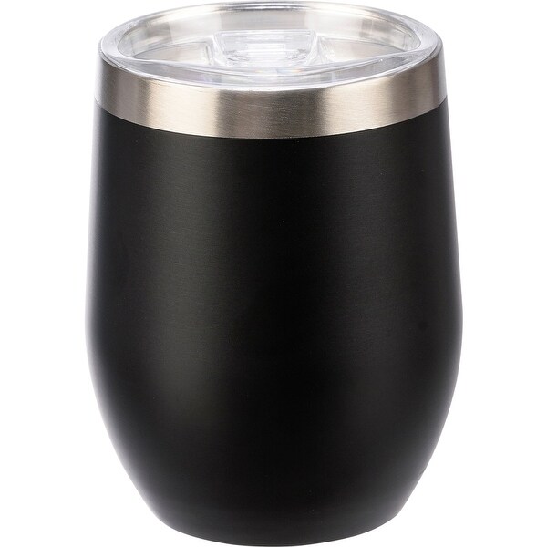 Wine is Fine Wine Tumbler Stainless Steel with Plastic Lid 12 Ounces - Black