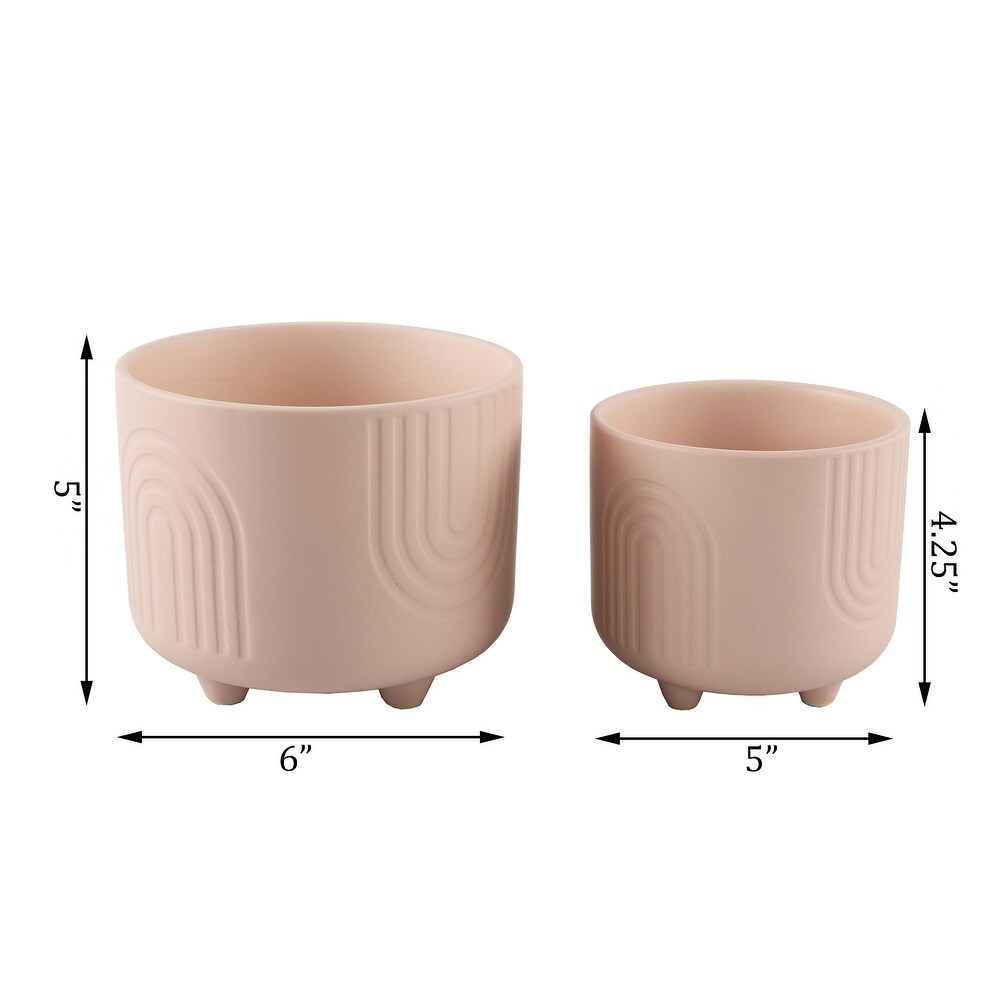 6IN   4.75 IN Rainbow Ceramic Footed Planter  SET OF 2