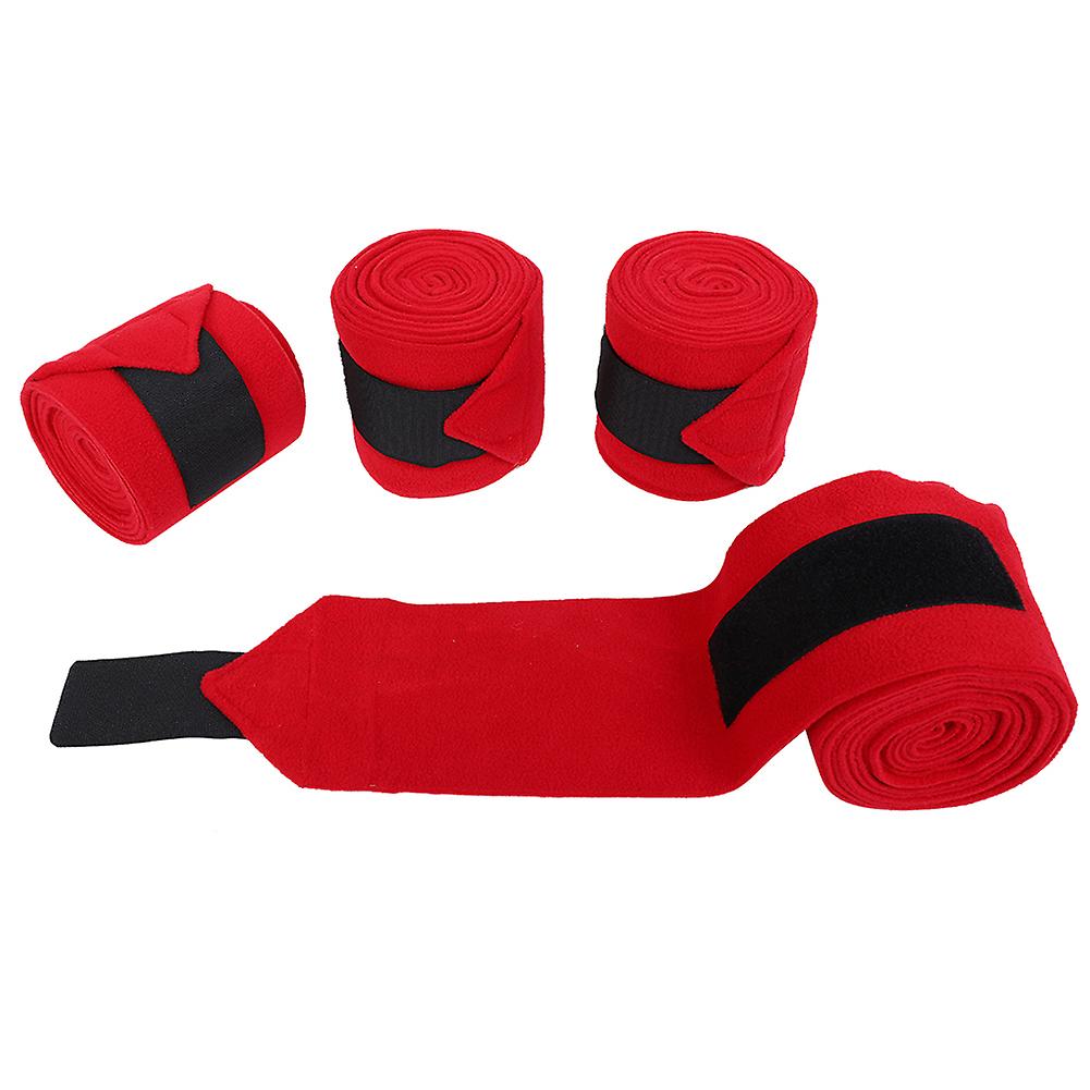 4pcs Thick Horse Leg Bandage Red Nonslip Breathable Fleece Wrapping Accessories