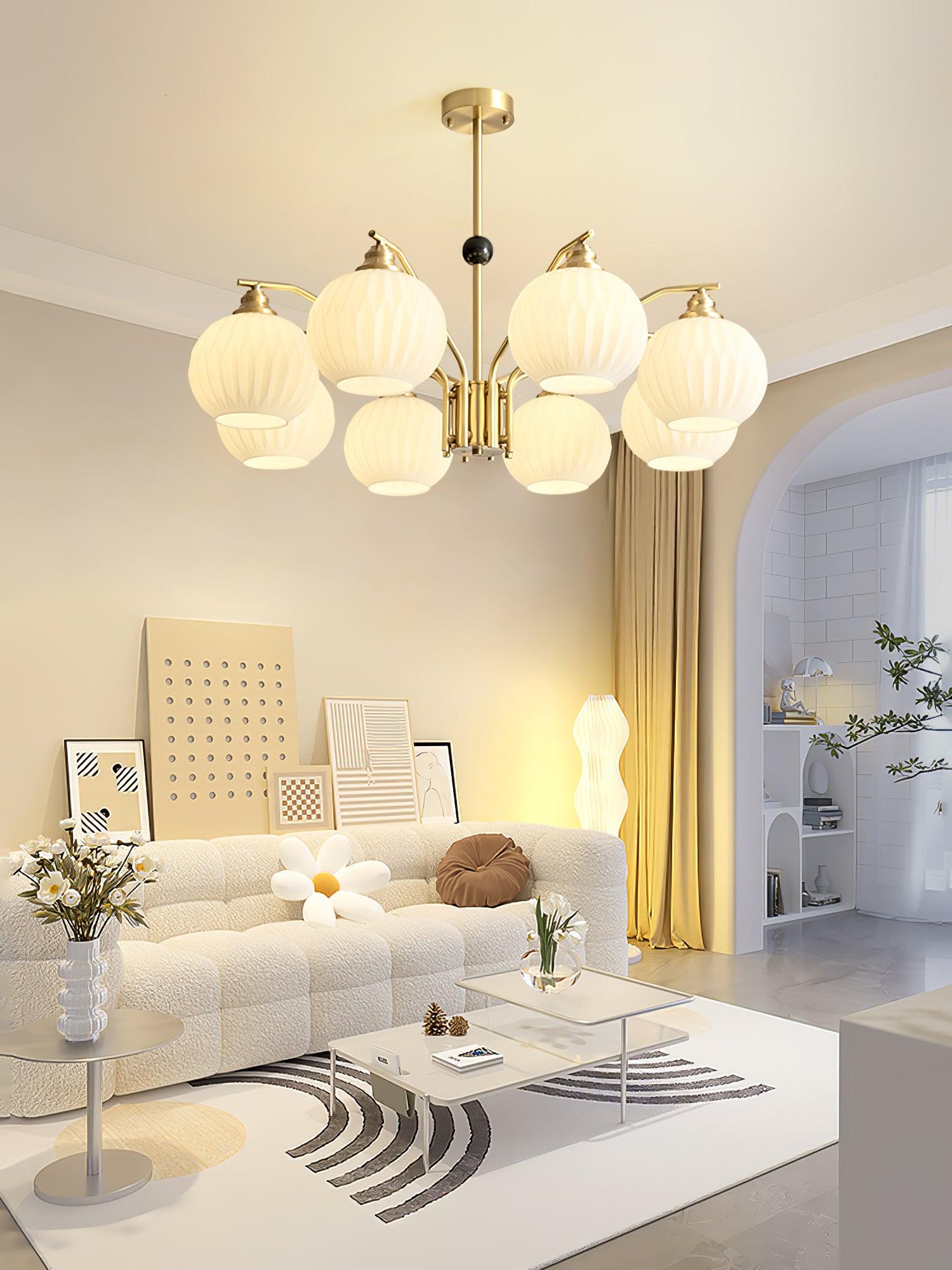 Ribbed Glass Gold Chandelier