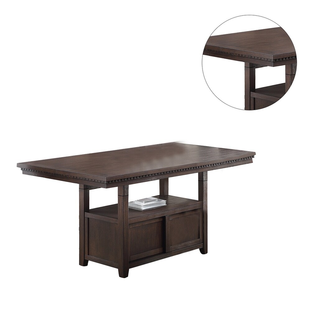 Pine Wood Dining Table with Storage in Brown