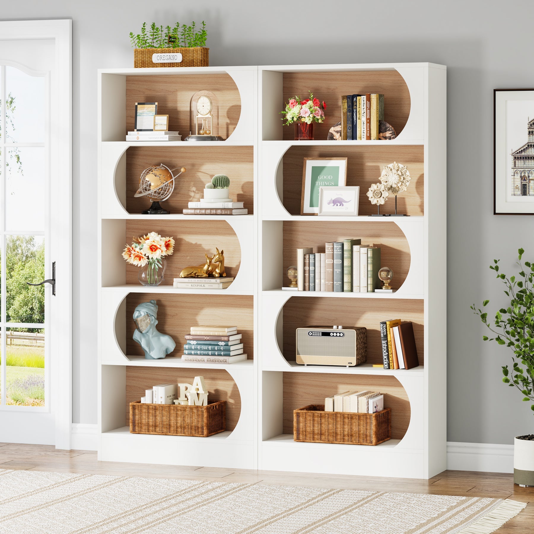 5-Tier Bookcase, 71 Wood Etagere Bookshelf with Storage Shelves