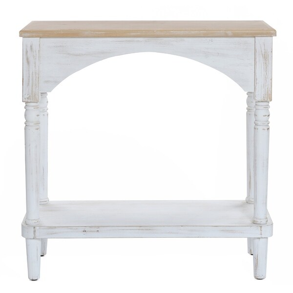 Farmhouse White and Natural Wood Rectangular Console Table， Open Shelf Storage - 32.25