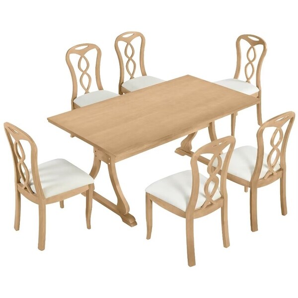 Trestle Dining Table Set with Upholstered Dining Chairs，Smooth Backs