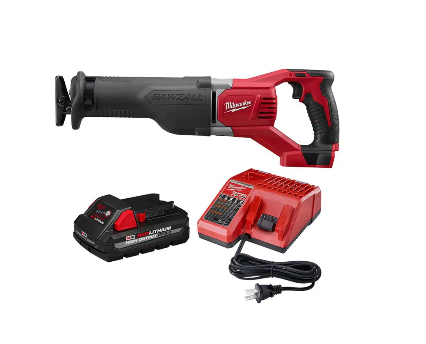 Milwaukee 2621-20-48-59-1835 M18 18V Lithium-Ion Cordless SAWZALL Reciprocating Saw W/ 3.0Ah Battery and Charger