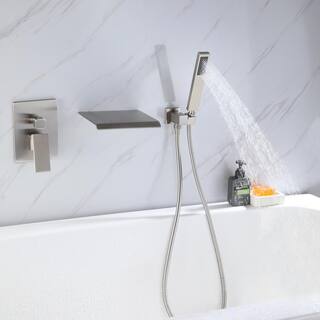 Hlihome Single-Handle 1-Spray Wall-Mounted Tub Faucet with 2 GPM Handheld Shower in Brush Nickle (Valve Included) LYJ-7014-BN