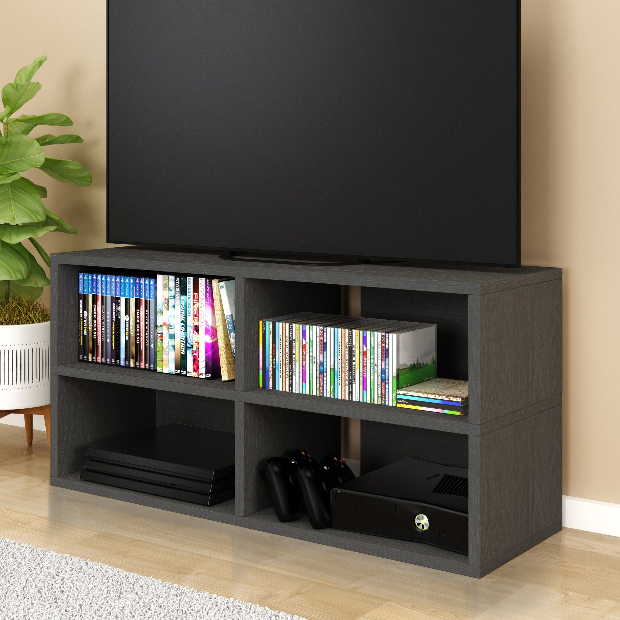 WAY BASICS Media Storage Shelf Entertainment Center - Holds 31 DVD BluRay PS5 Video Games or 42 CDs TV Stand