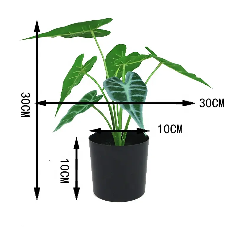 Indoor decor artificial 6lvs arrow plant with plastic pot