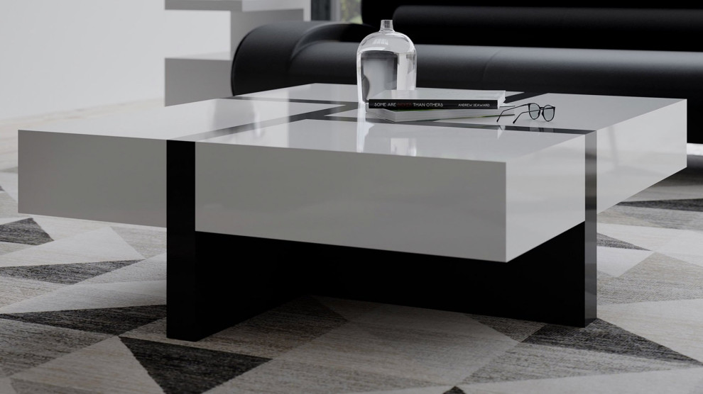 Modern Mcintosh Square Coffee Table Glossy White Lacquer Black Lacquer Accents   Contemporary   Coffee Tables   by Zuri Furniture  Houzz