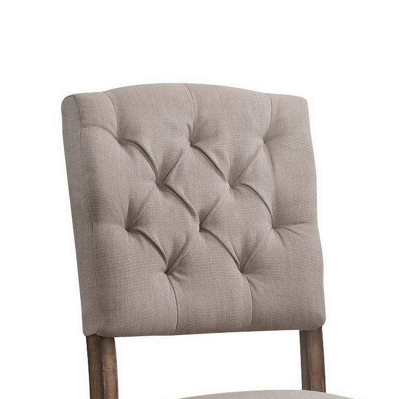 Dining Side Chair with Linen Tufted Back， Set of 2， Beige