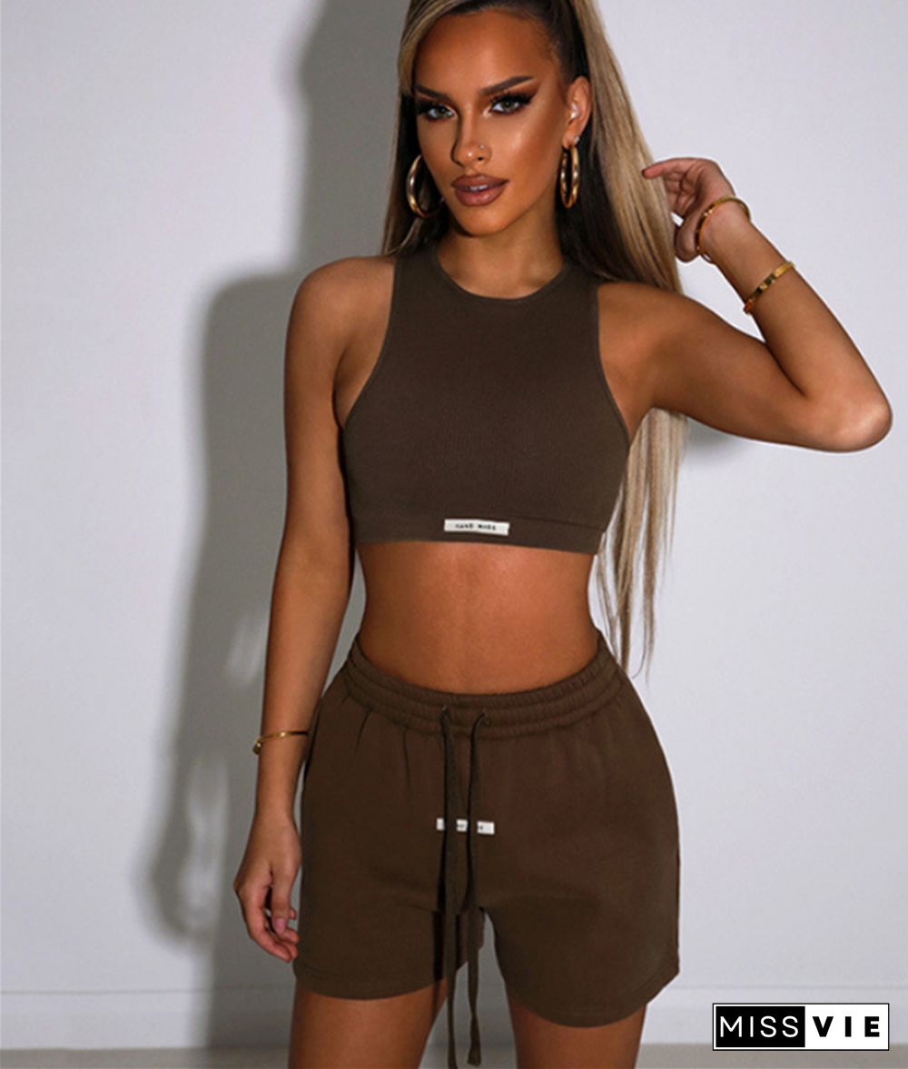 Workout Tank Crop Top Drawstring Shorts Sweatsuits