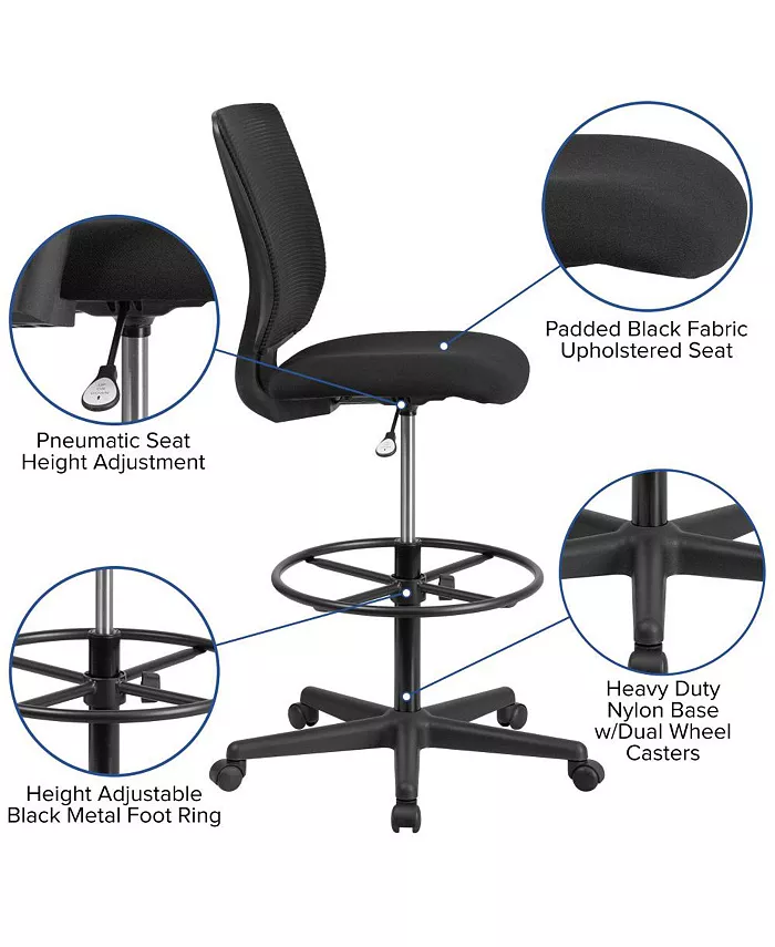 EMMA+OLIVER Ergonomic Mid-Back Mesh Drafting Chair With Fabric Seat And Adjustable Foot Ring