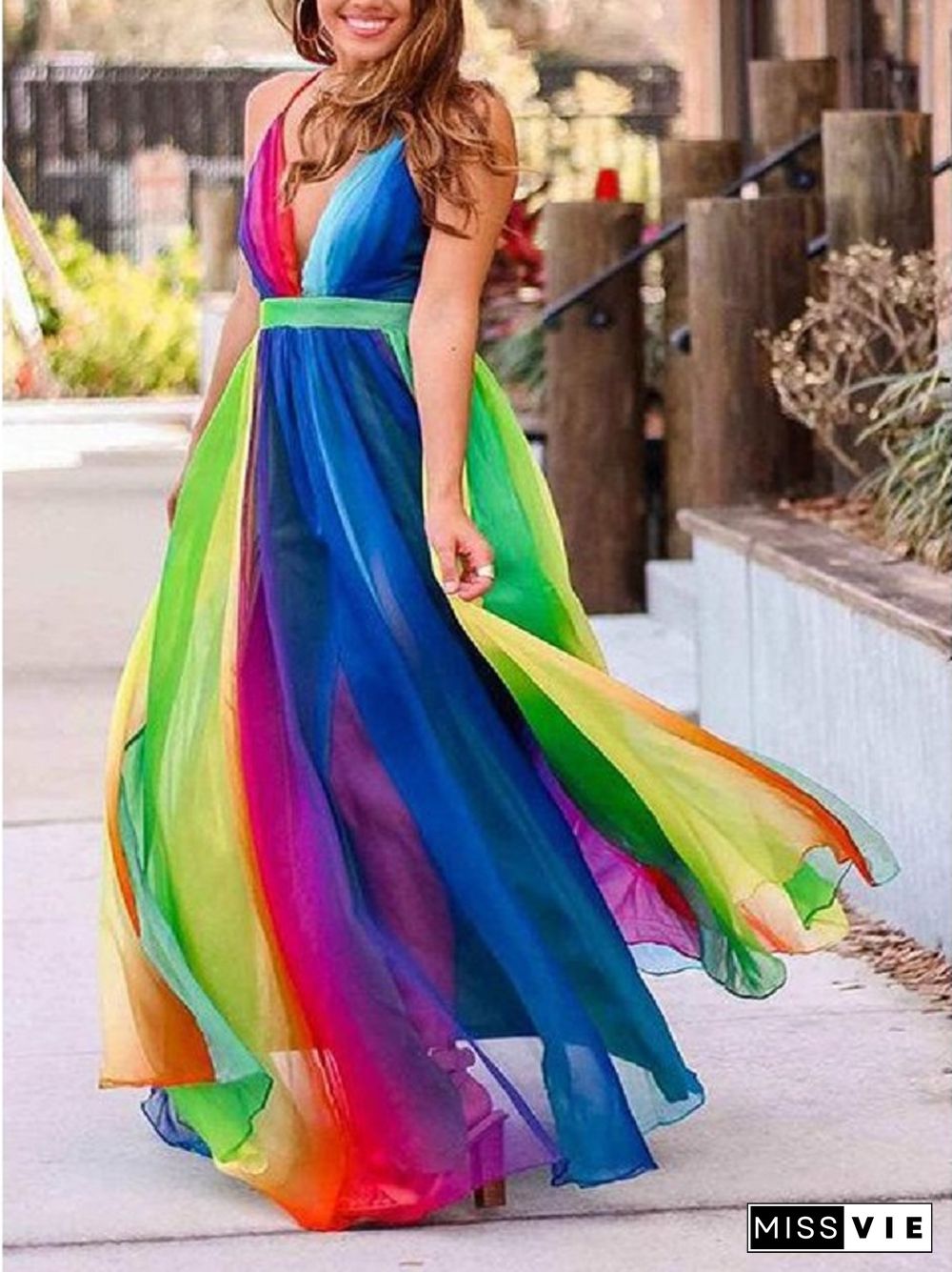 Rainbow Mesh Sling Dress