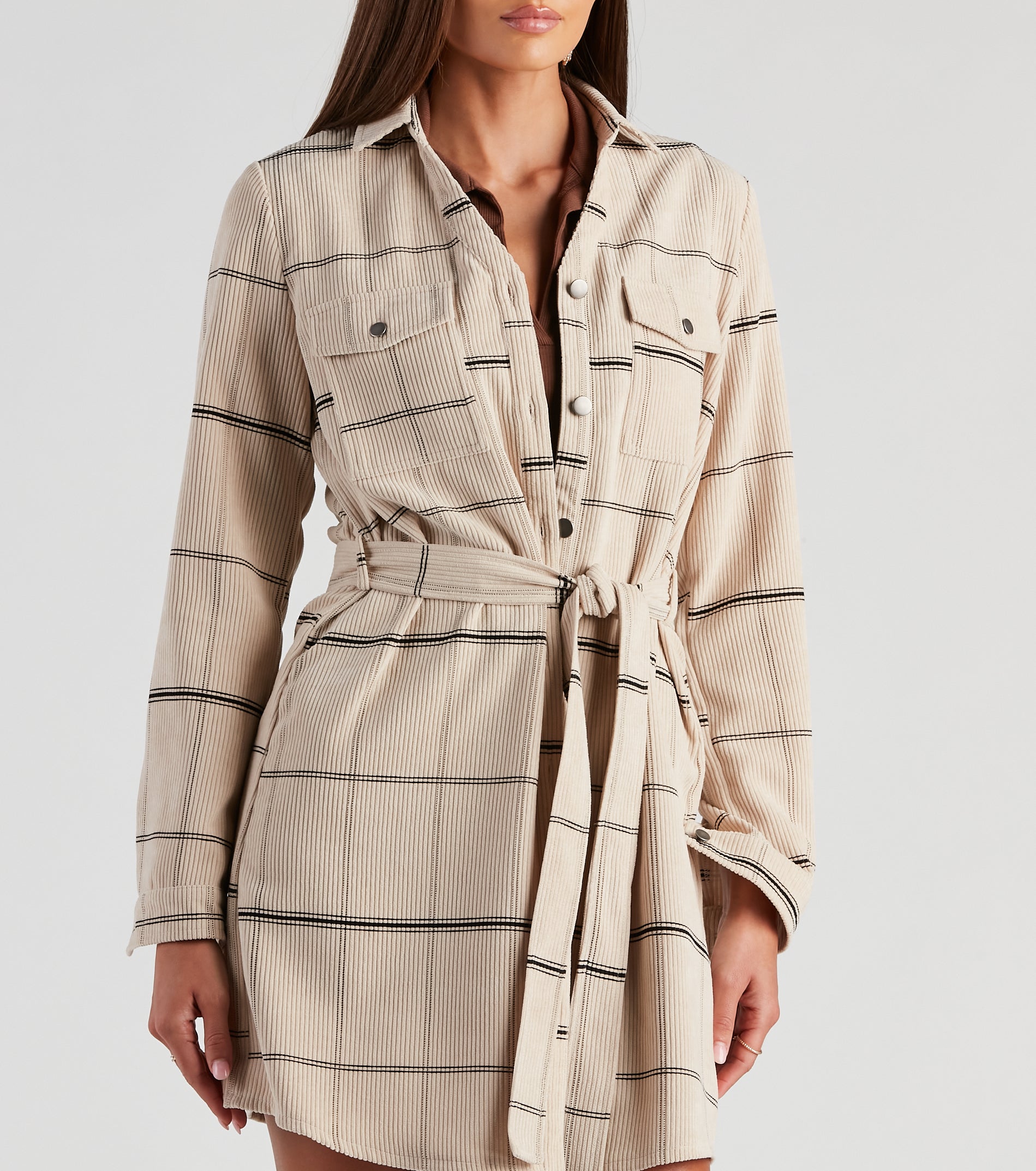 Big Apple Corduroy Plaid Trench Coat