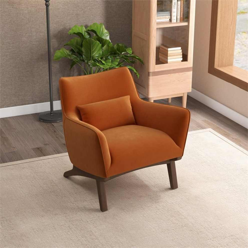 Piedmont Mid Century Modern Furniture Style Orange Velvet Accent Armchair   Midcentury   Armchairs And Accent Chairs   by Homesquare  Houzz