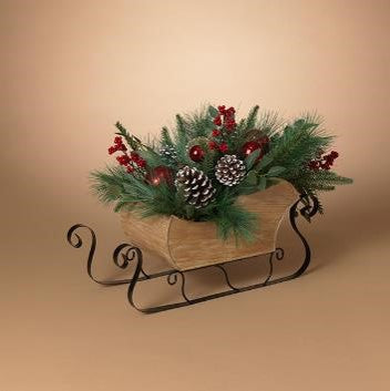 23 Sleigh With Greenery & Pinecones