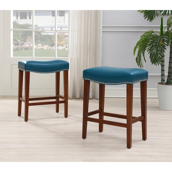 2 pcs Set Leather Barstool with Rubber Wood Leg for Dining Room Living Room