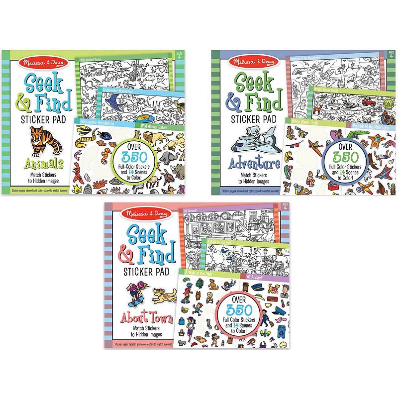 Melissa and Doug Seek and Find Sticker Pad 3-Pack - Around Town， Adventure and Animals