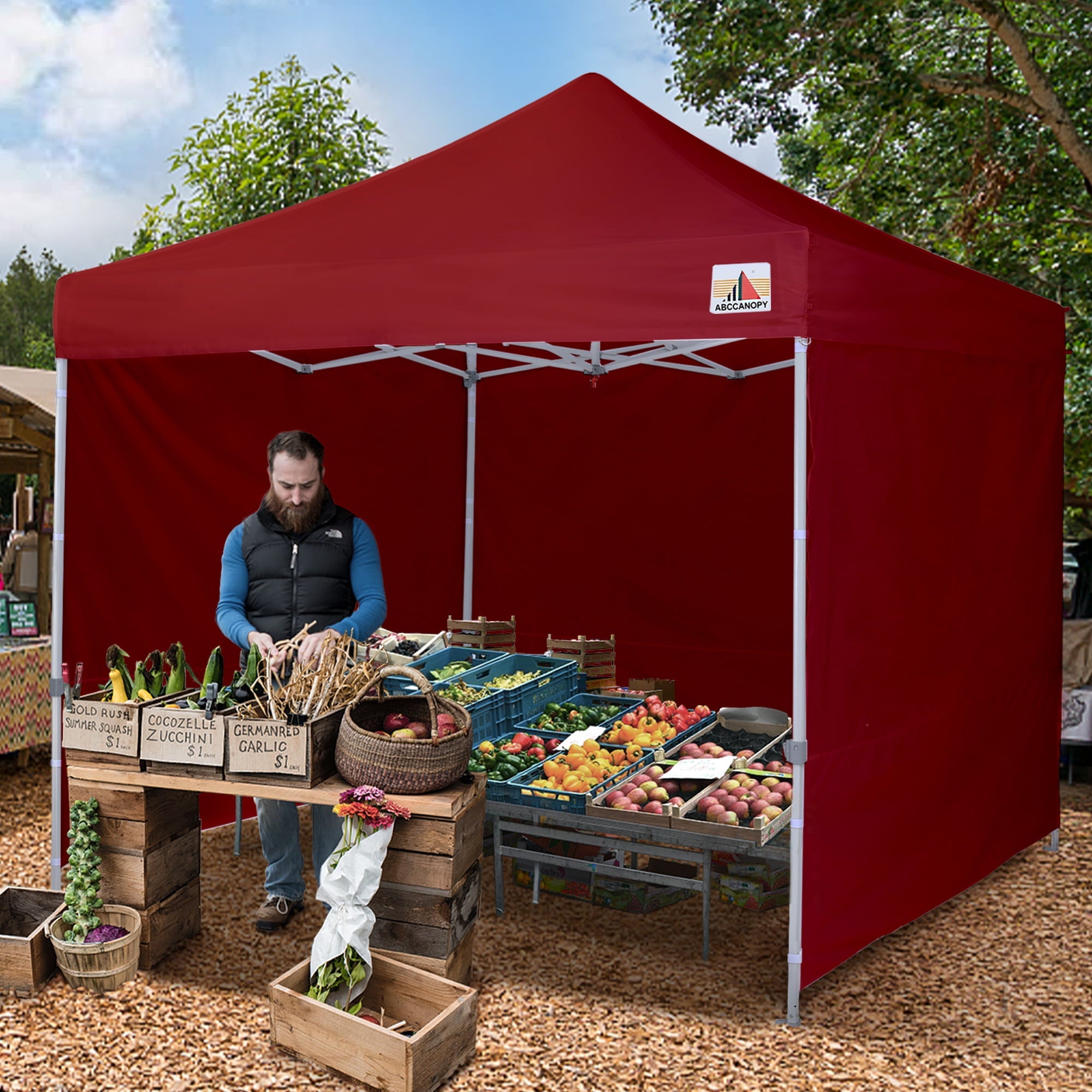 ABCCANOPY 10 ft x 10 ft Metal Pop-Up Commercial Canopy Tent with walls, Burgundy