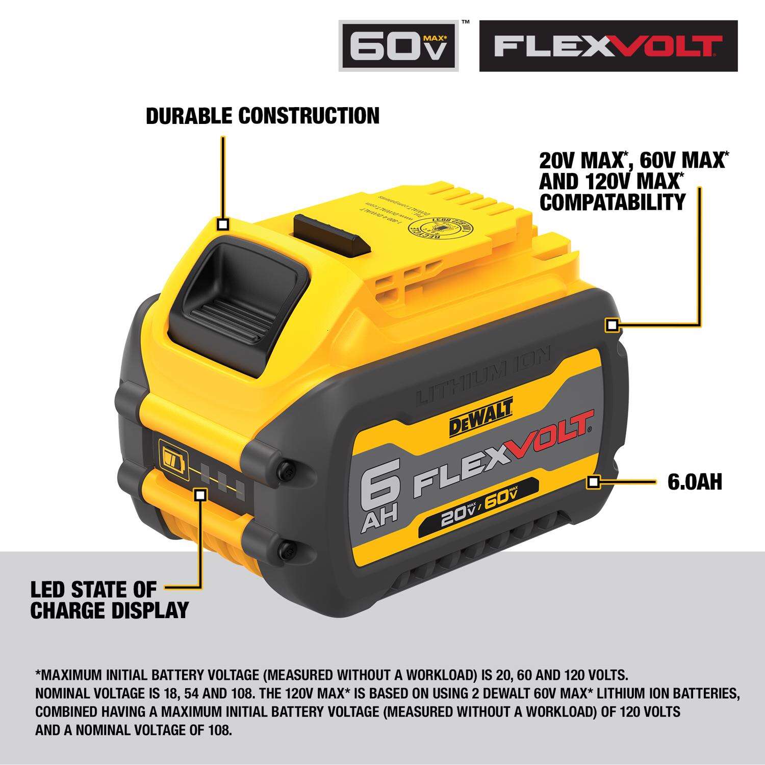 DW 20V-60V MAX Flexvolt DCB606-2 6 Ah Lithium-Ion Battery Combo Pack 2 pc