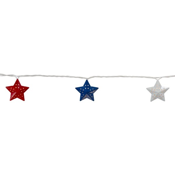 10 Red White Blue Metal Star 4th of July Patio Christmas Lights