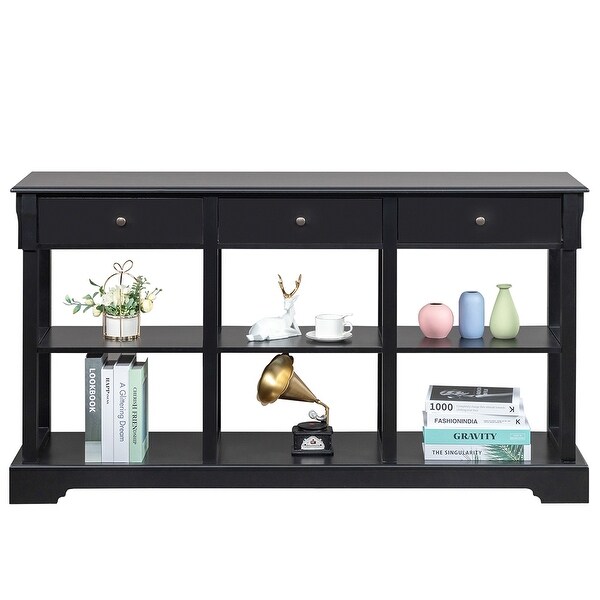 Console Table with Open Shelves and 3 Drawers for Living Room