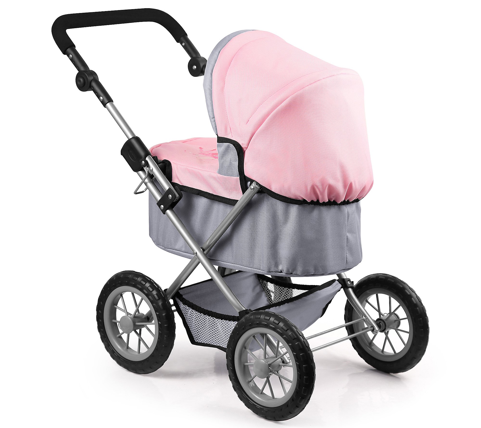 Trendy Pram Stroller For Toy Baby Dolls Grey Pi nk