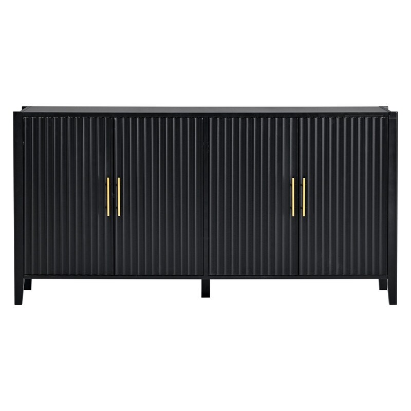 Accent 4 Doors Storage Cabinet with Metal Handles  Wooden Sideboard with 2 Shelves for Entryway  Black