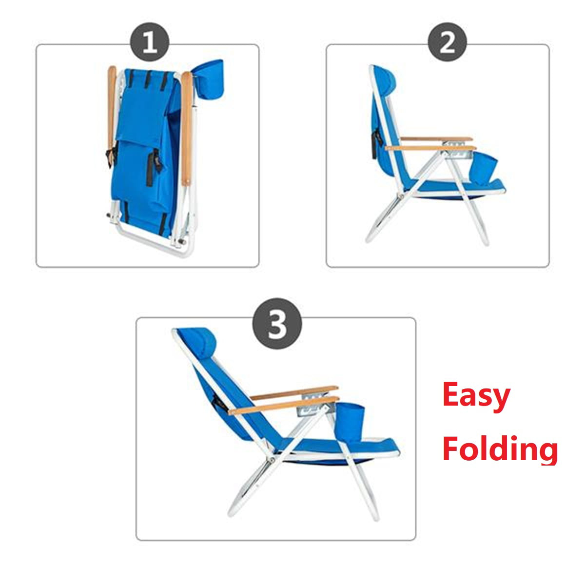 HOT SALE Portable High Strength Beach Chair with Adjustable Headrest Blue