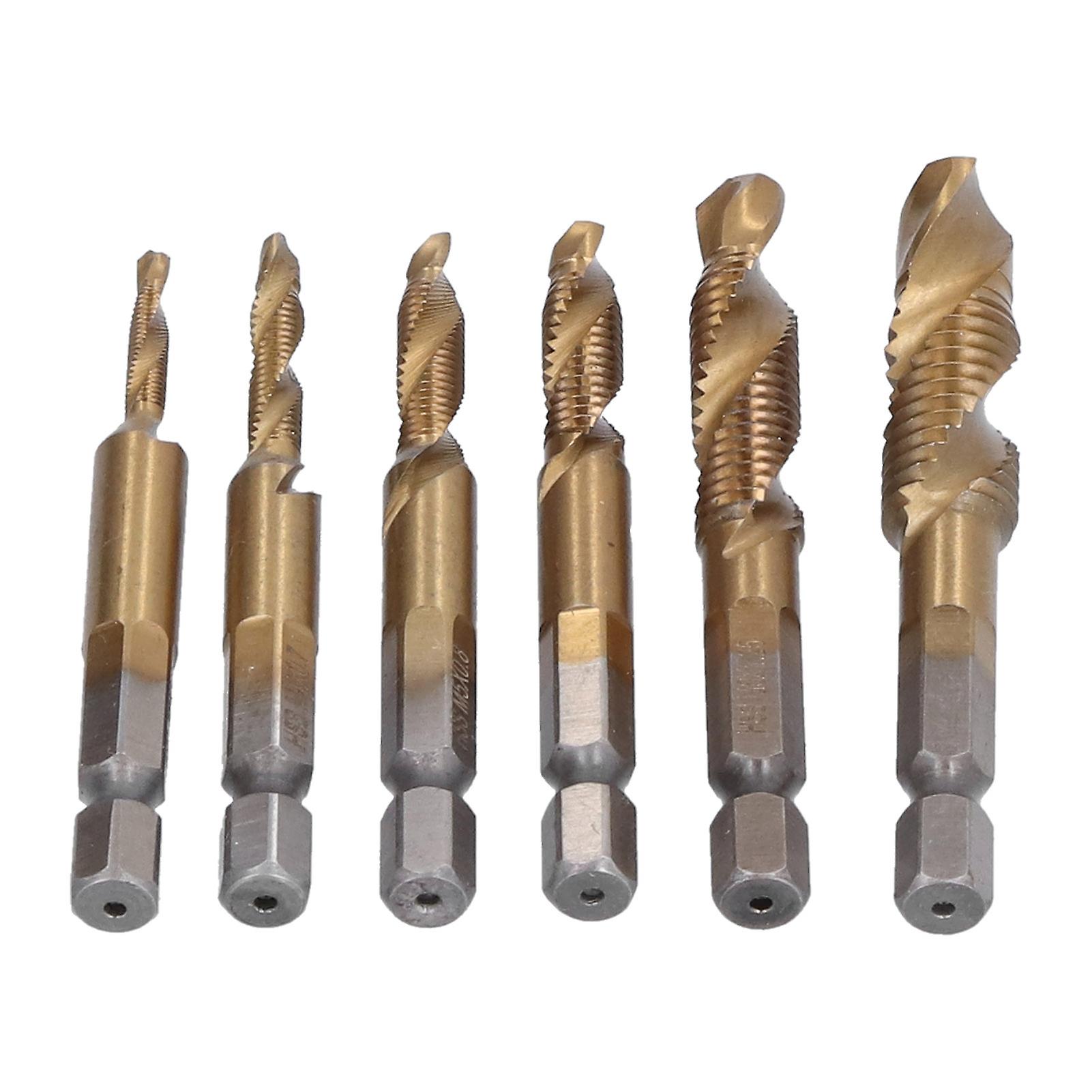 6pcs Combination Drill Tap Bit 1/4in Hex Shank Spiral Tapping Chamfering Drilling Bits M3m10