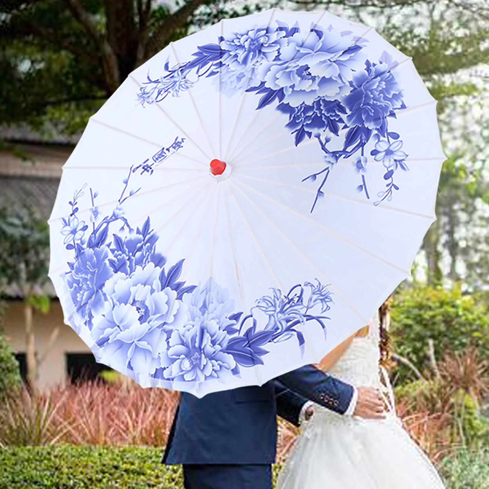 Women Handmade Umbrella Windproof Chinese Classical Dance Umbrella(Blue)