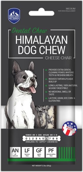 Himalayan Pet Supply Grain-Free Charcoal Cheese Dog Dental Treats， Medium， 1 count