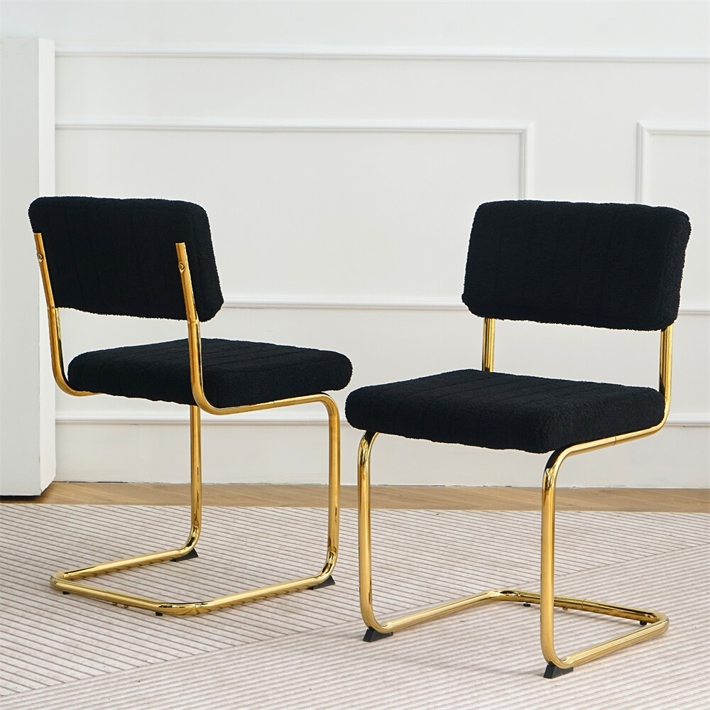 Fabric Light Luxury Dining Chair with Metal Legs(Set of 2)   N/A