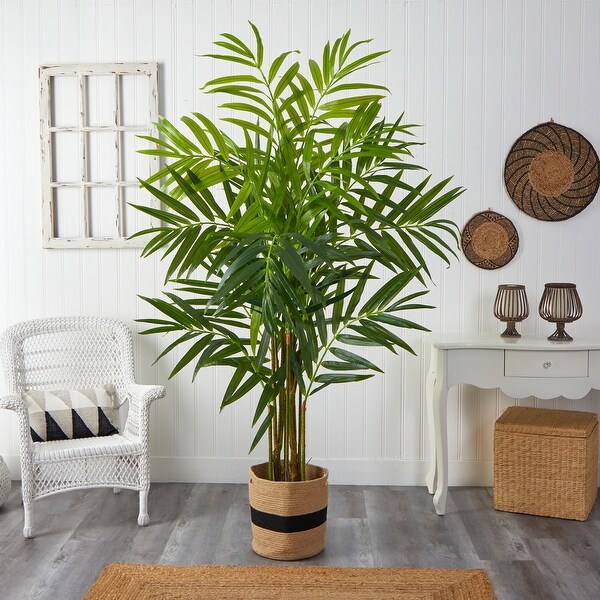 8' King Palm Artificial Tree in Handmade Natural Jute and Cotton Planter