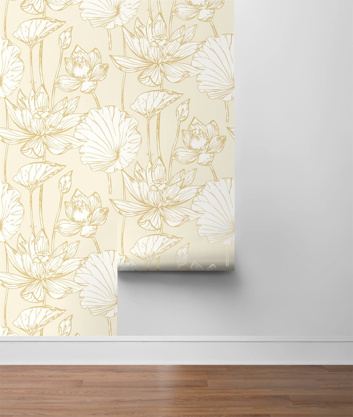 Lotus Floral Peel-and-Stick Wallpaper in Gold and Cream