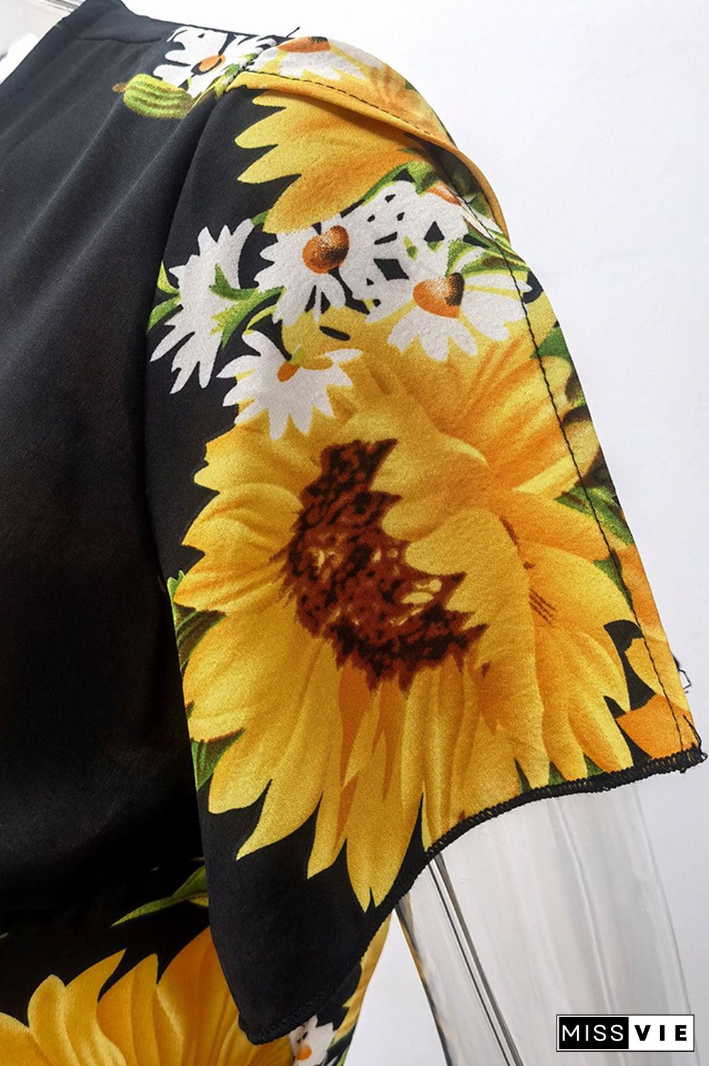 Sunflower Print Ruffled Bohemian Long Dress Wholesale