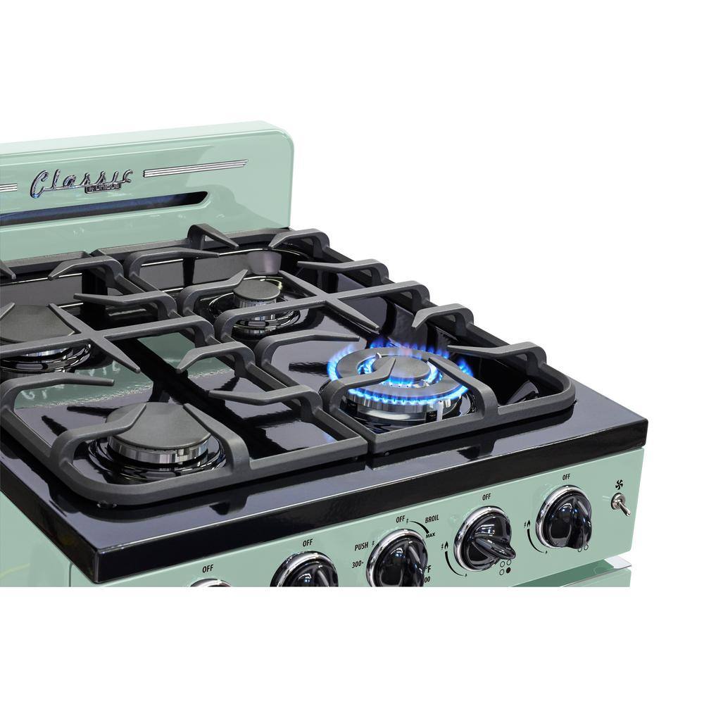 Unique Appliances Classic Retro 24 in. 2.9 cu. ft. Retro Gas Range with Convection Oven in Summer Mint Green UGP-24CR LG