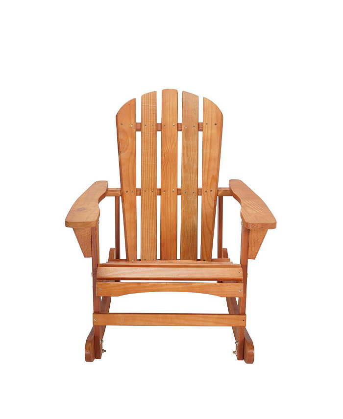 Simplie Fun Adirondack Rocking Chair Solid Wood Chairs Finish Outdoor Furniture for Patio Backyard Garden - Walnut Brown