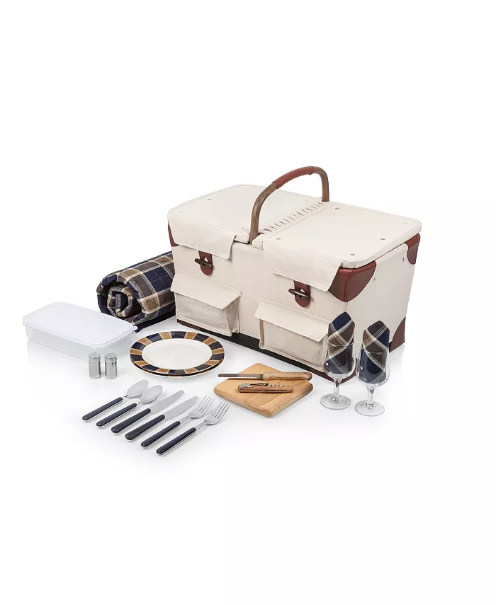 Picnic Time Pioneer Plaid-Accented Tan Picnic Basket