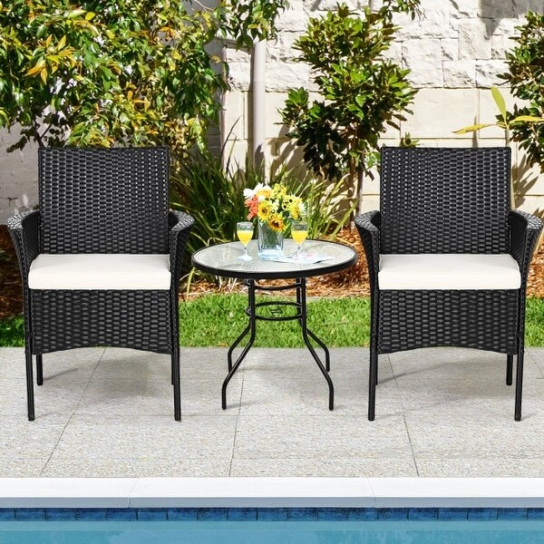 2 pieces Patio Wicker Chairs with Cozy Seat Cushions - 25