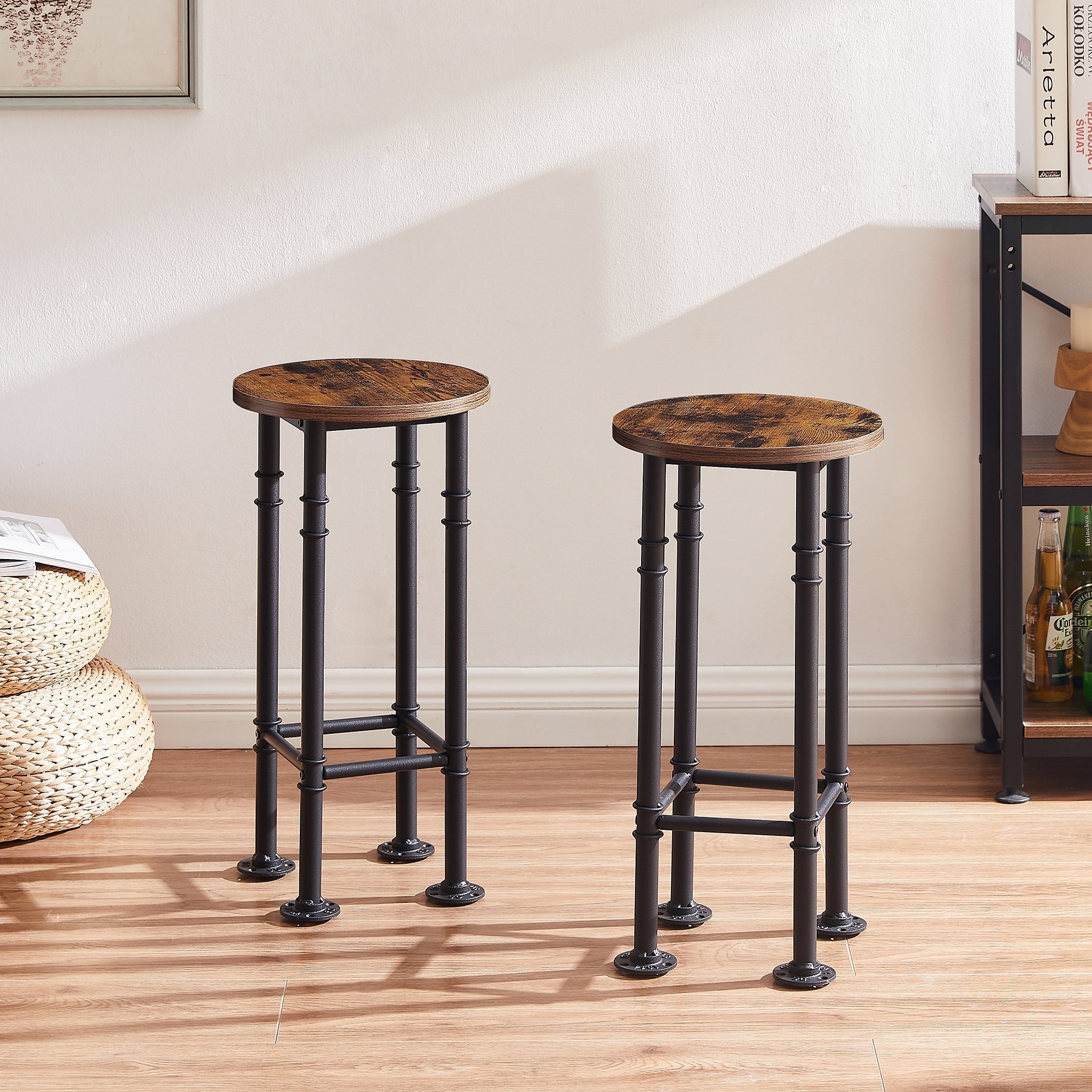 VECELO， Industrial Round Dining Chair Bar Stools Set of 2