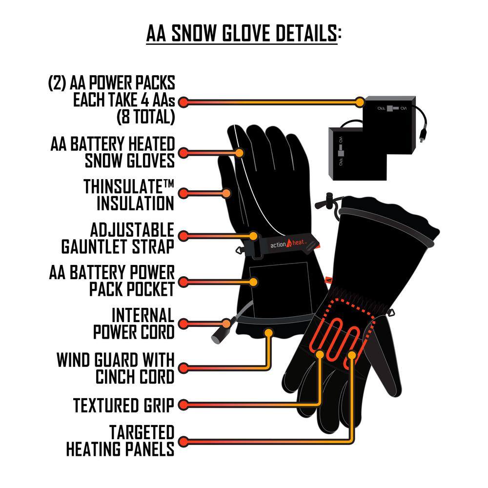 ACTIONHEAT Men's Black AA Battery Heated Gloves AH-GV-AA-01-M