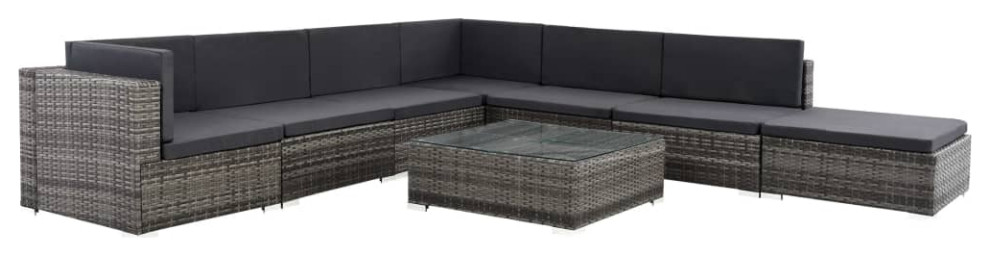 vidaXLPatio Sofa Set Sectional Sofa Outdoor Furniture 8 Piece Poly Rattan Gray   Tropical   Outdoor Lounge Sets   by vidaXL LLC  Houzz