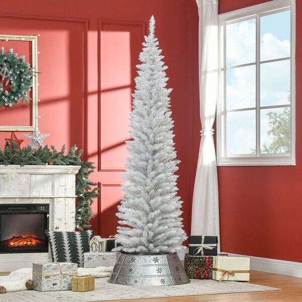 HOMCOM 7' Hinged Noble Fir Unlit Slim Christmas Tree with Stand