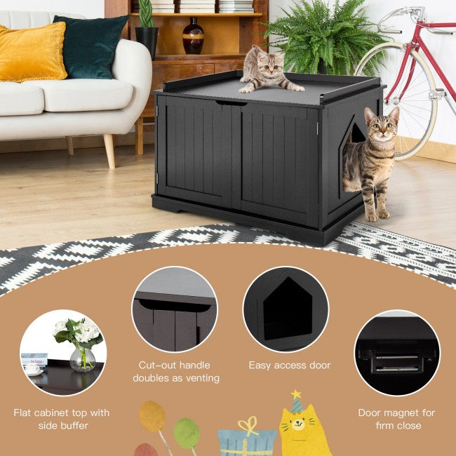 Cat Litter Box Cabinet Furniture Cat Washroom Storage Bench Black