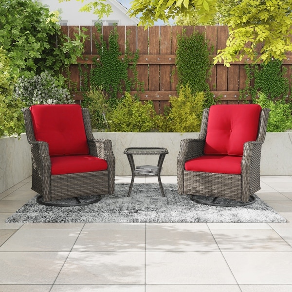 Cozywor 3Piece Wicker Patio Swivel Rocking Chair Outdoor Bistro Set