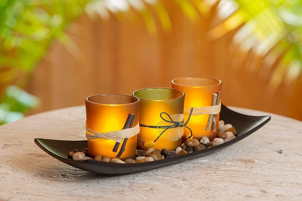 Natural Candlescape Set, 3 Decorative Candle Holders, Rocks and Tray